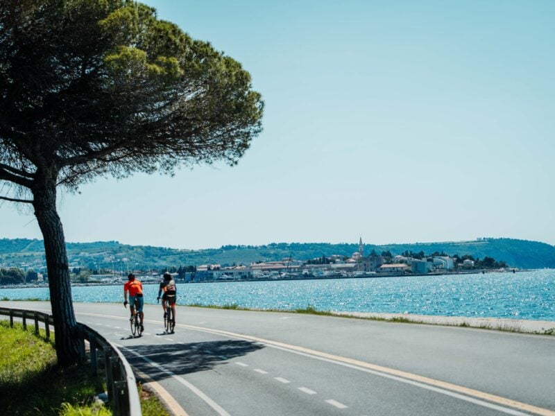 Cyclist riding by the slovenian seaside