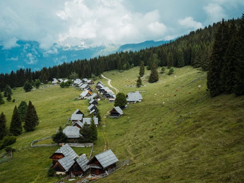 Zajamniki village in Slovenia with huts