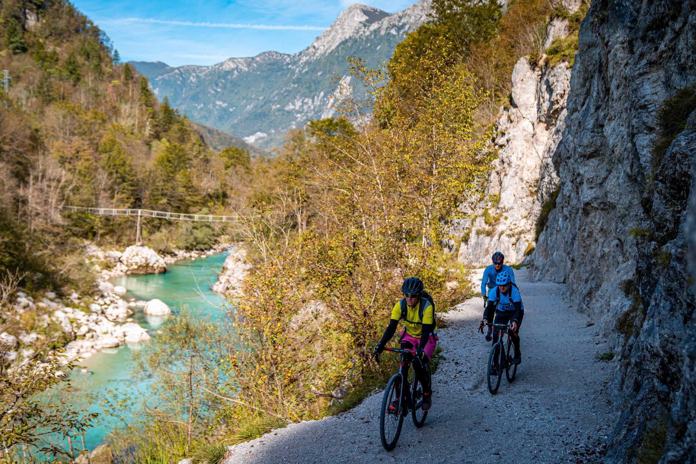 Cycling tour on a gravel path in Soča Valley, Slovenia