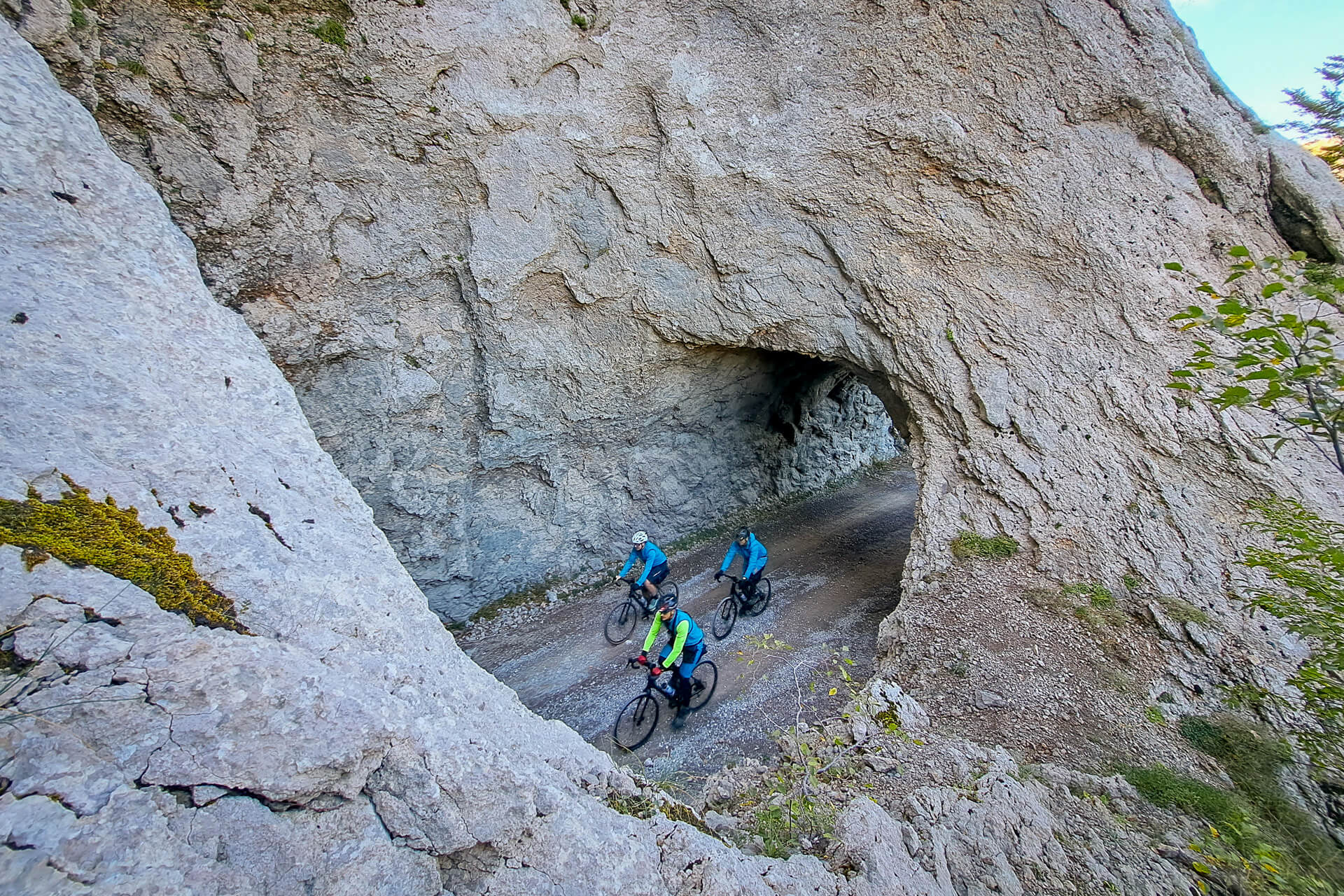 Stone tunnels on the Trans Dinarica gravel bike tour in Croatia.