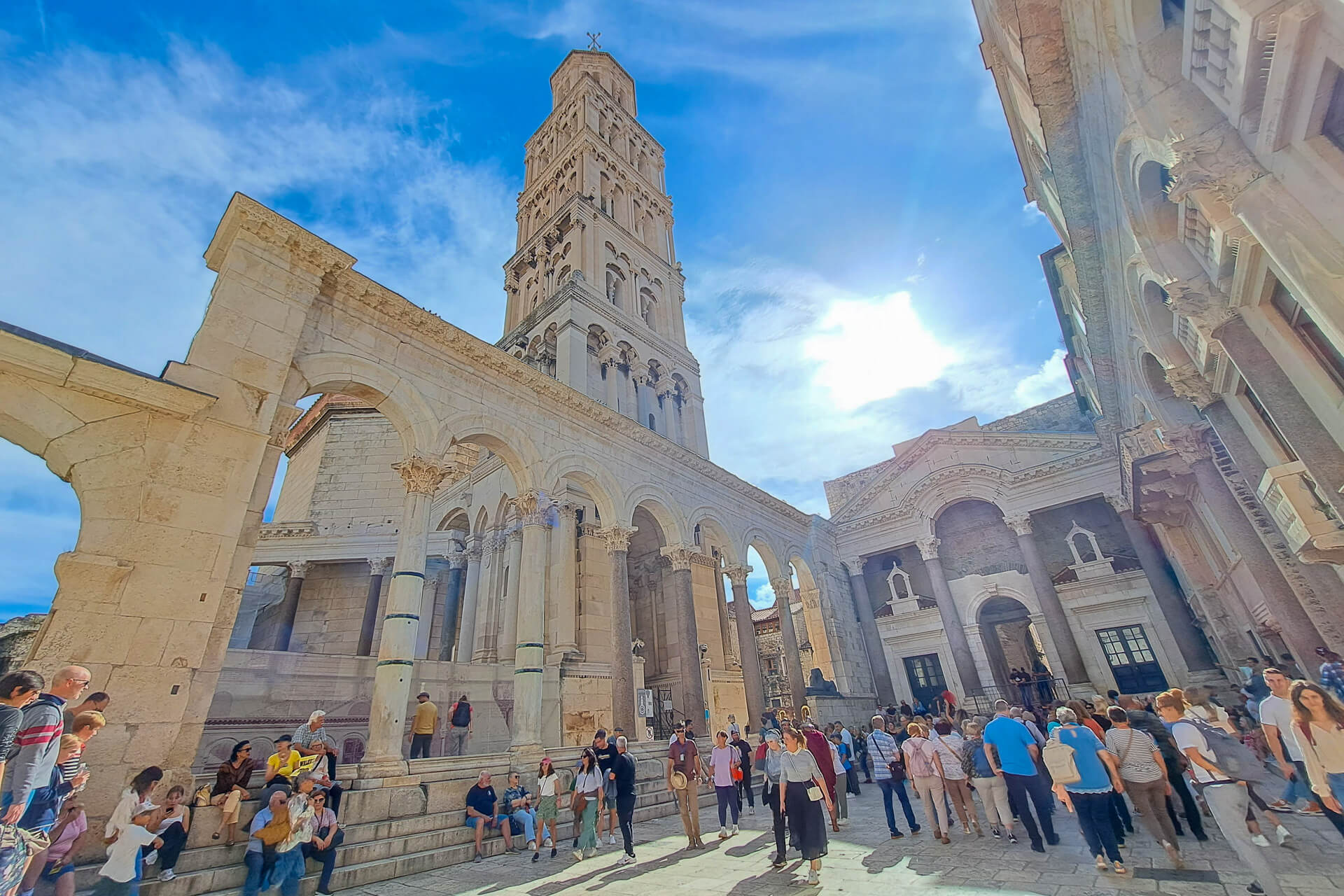 Historically interesting and busy city center in Split, Croatia.