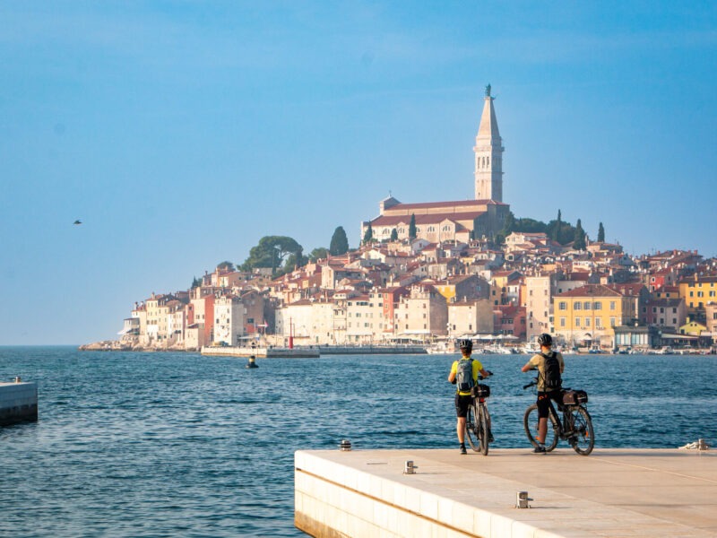 Viewpoint of Rovinj, Croatia, on a cycling tour in Istria.