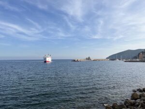 Ferry transfer across the sea to Elba Island at the end of a mountain biking tour